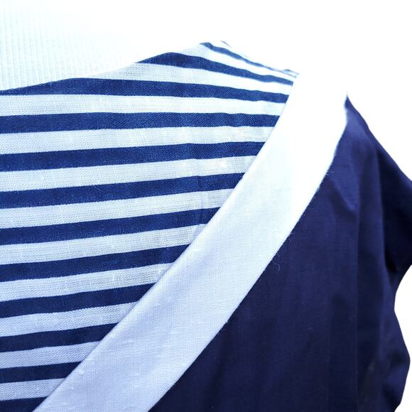 Vintage Jean Leslie Blue White Colorblock Dress Stripes Belted 1970s 70s Sz 16 - Picture 12 of 16